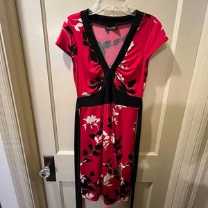 B Darlin Red White and Black Low Cut Floral Dress